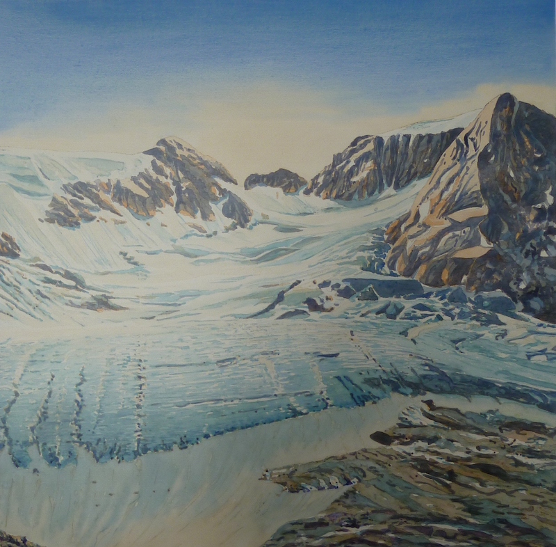 Marmolata  II  Gletscher  80 x 80 cm, Aquarell auf Baumwolle